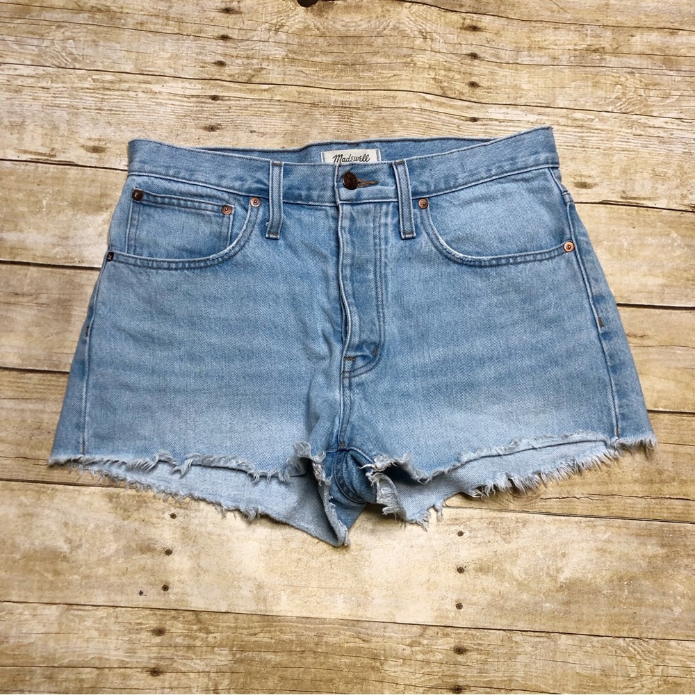 Madewell Relaxed Denim Shorts Frayed Hem Button Fly